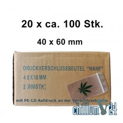 Box 20x 100 BAGGIES mit Blatt 40x60x0,05 mm 