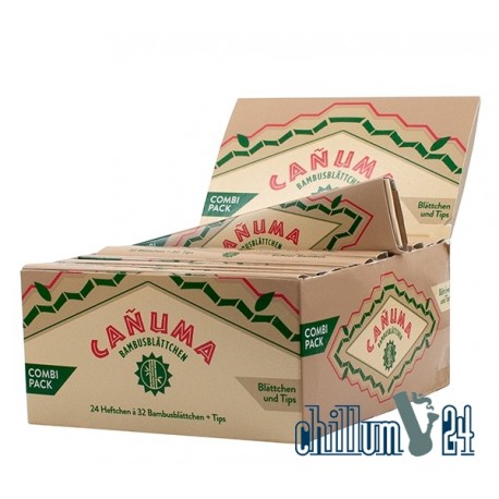 Box 24x Canuma Bambuspaper King Size Slim mit Tips 32 Blatt