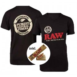 RAW Logo Shirt "Authentic Black Edition" Red Logo V-Neck inkl. Paper u. Tips