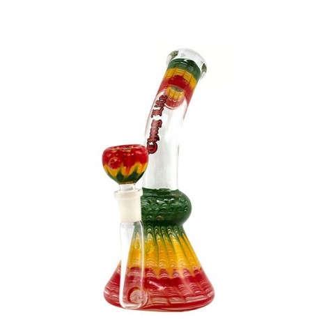 Thug Life Bubbler Bent Neck Rasta 14.5