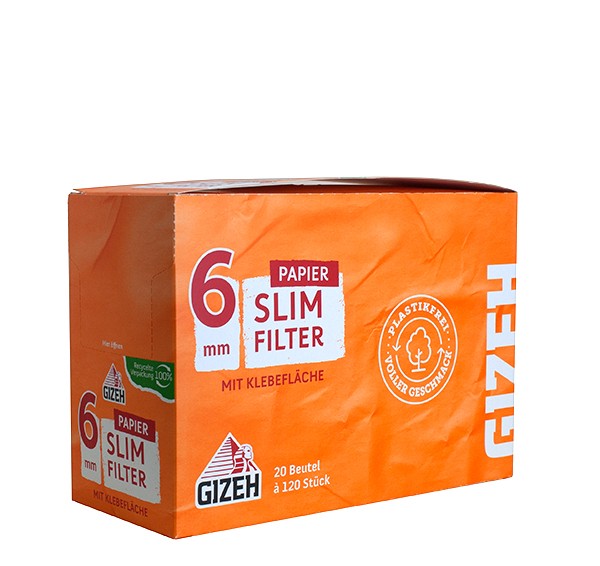 Box 20x Gizeh Slim plastikfreie Papier Eindrehfilter 6 mm 120 Stk.