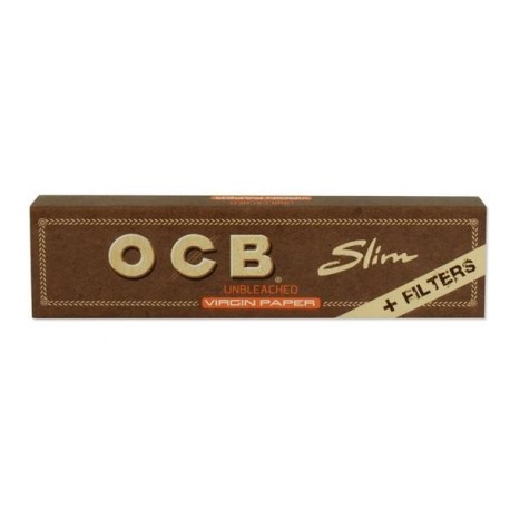 Box 32x OCB Unbleached Slim Virgin Paper + Tips
