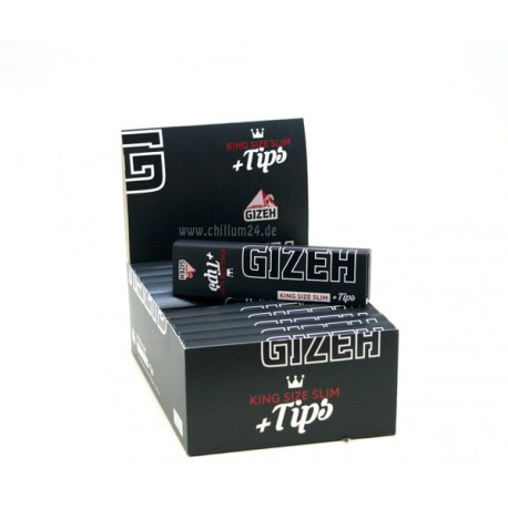 Box 25x Gizeh Black King Size Slim Extra Fine ink. Tips