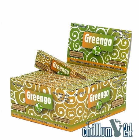 Box mit 24x Greengo King Size Slim mit Tips Unbleached