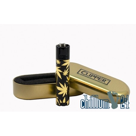 CLIPPER Feuerzeug Leaves Gold Black Cap