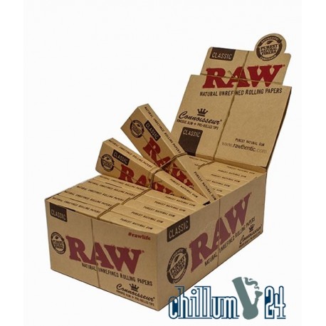 Box 24x Raw Connoisseur KS Slim Papier + Pre-Rolled Tips 