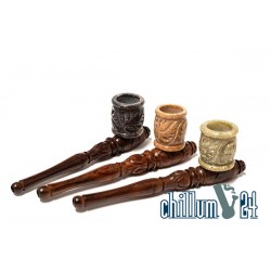 Holzpfeife mit Specksteinkopf und Kickloch Länge ca. 15,5cm