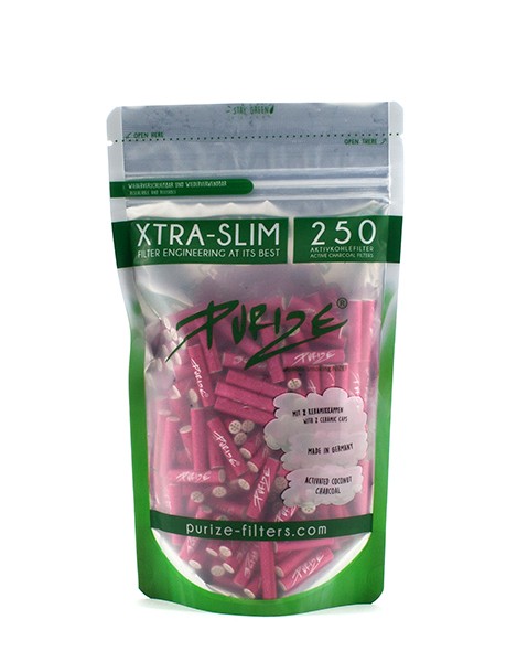 Sturmfeuerzeug Purize Aktivkohlefilter 250 Stück  XTRA SLIM pink 