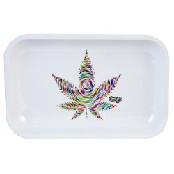 Metall Rolling Tray White Leaf Medium Size 27,5x17,5x2,5cm