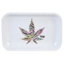 Metall Rolling Tray White Leaf 27,5x17,5x2,5cm