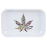 Metall Rolling Tray White Leaf Medium Size 27,5x17,5x2,5cm